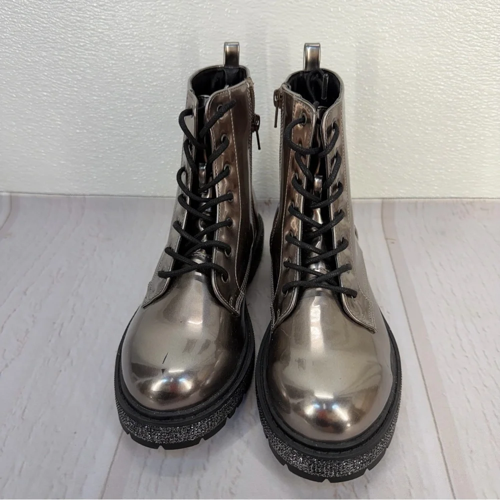 Steve‎ Madden Jwoots Combat Boots Metallic Gunmetal Size 5